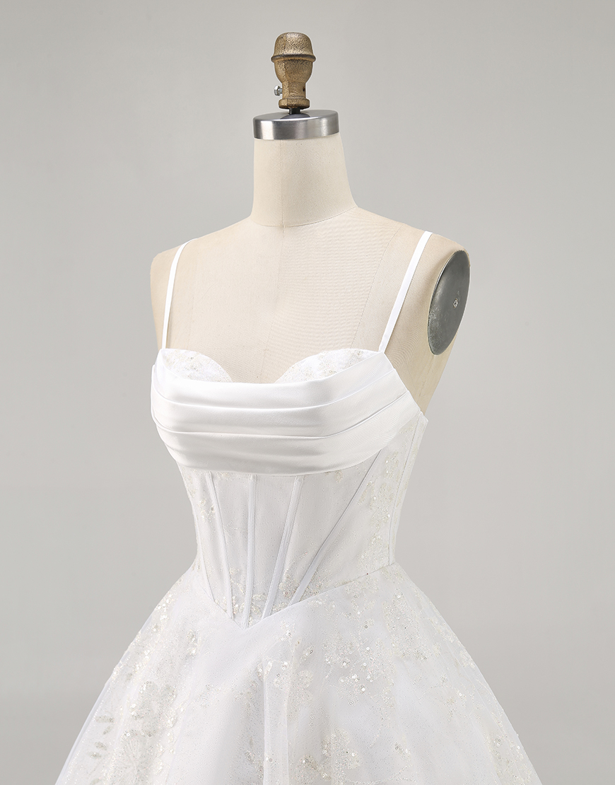 White A Line Spaghetti Straps Short Corset Homecoming Dress with Lace