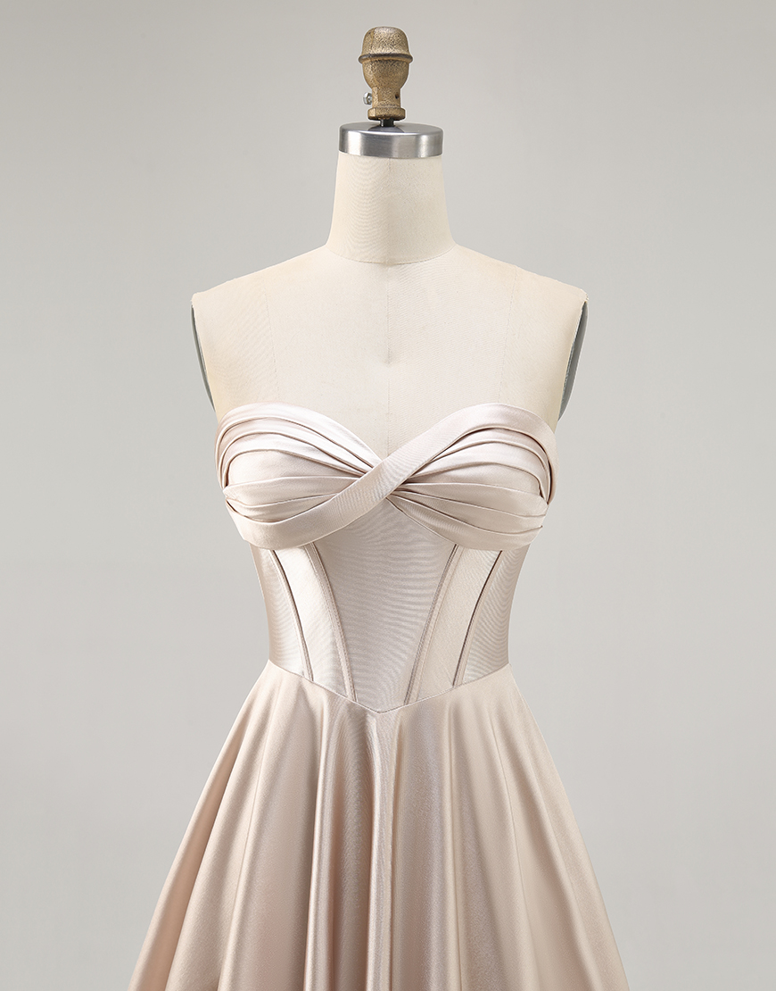 Champagne Satin Sweetheart A Line Short Corset Homecoming Dress