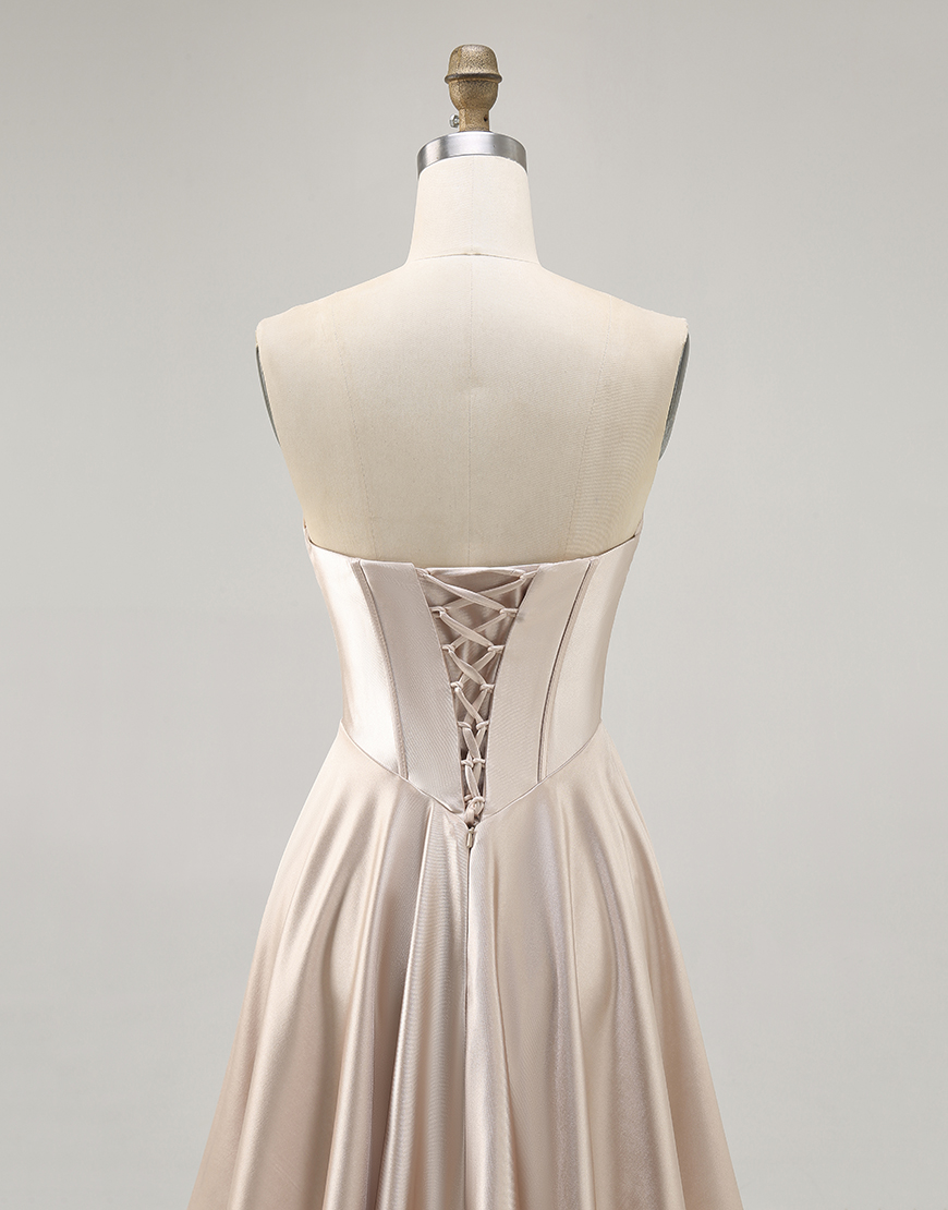 Champagne Satin Sweetheart A Line Short Corset Homecoming Dress