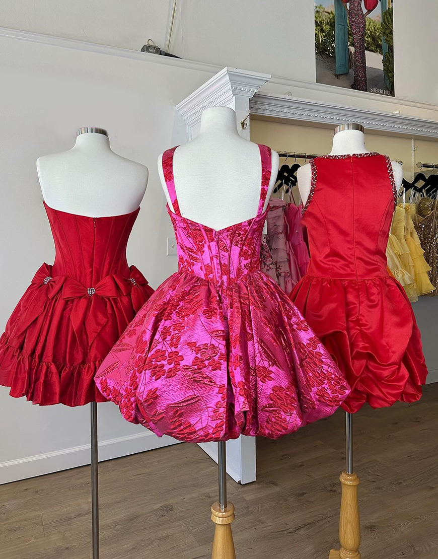Sparkly Red A Line Satin Short Homecoming Dress with Beading