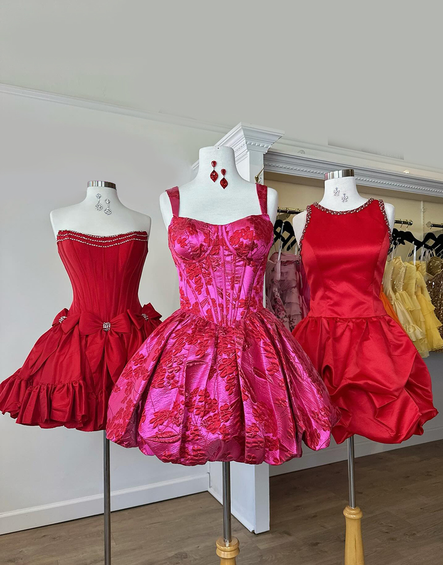 Sparkly Red A Line Satin Short Homecoming Dress with Beading
