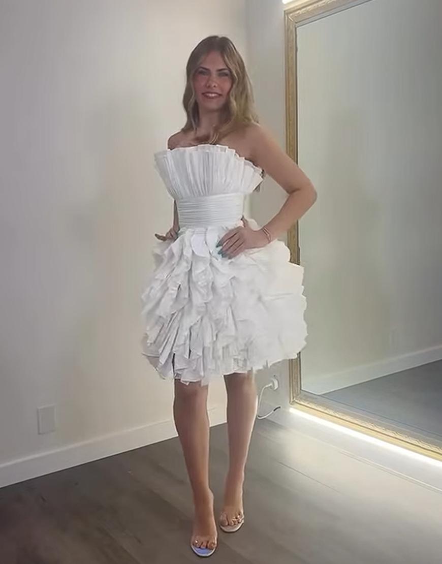 White Strapless A Line Short Homecoming Dress with Ruffles