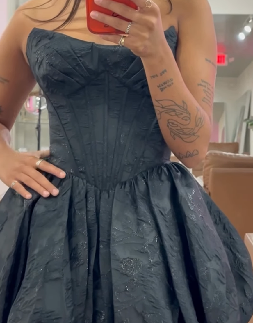 Black Floral A Line Strapless Short Corset Homecoming Dress