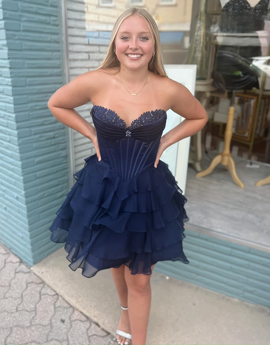 Sparkly Lavender Ruffled A Line Short Corset Homecoming Dress with Beading