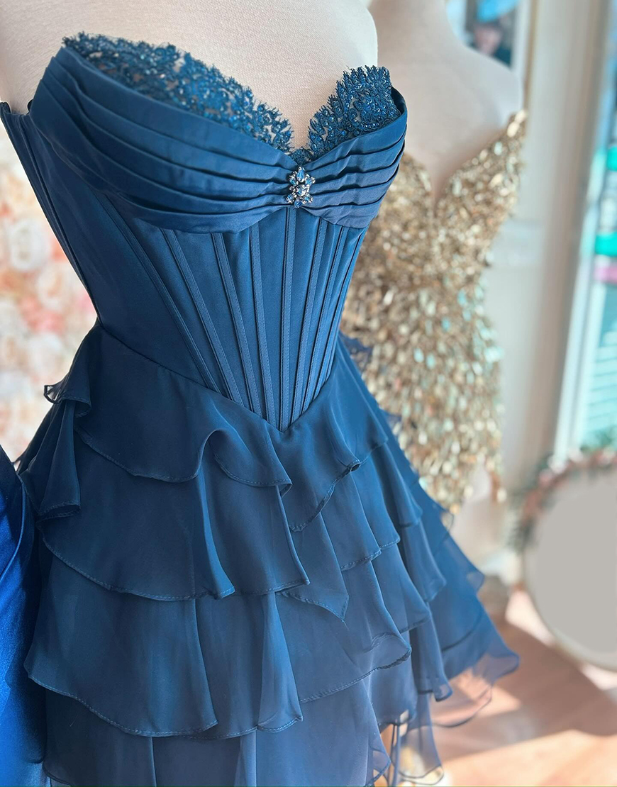 Sparkly Lavender Ruffled A Line Short Corset Homecoming Dress with Beading