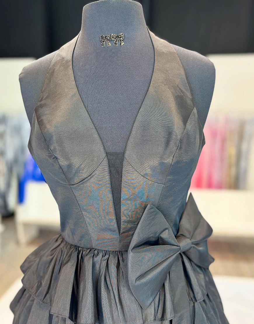 Red Satin Halter Ruffled Short Corset Homecoming Dress with Bow