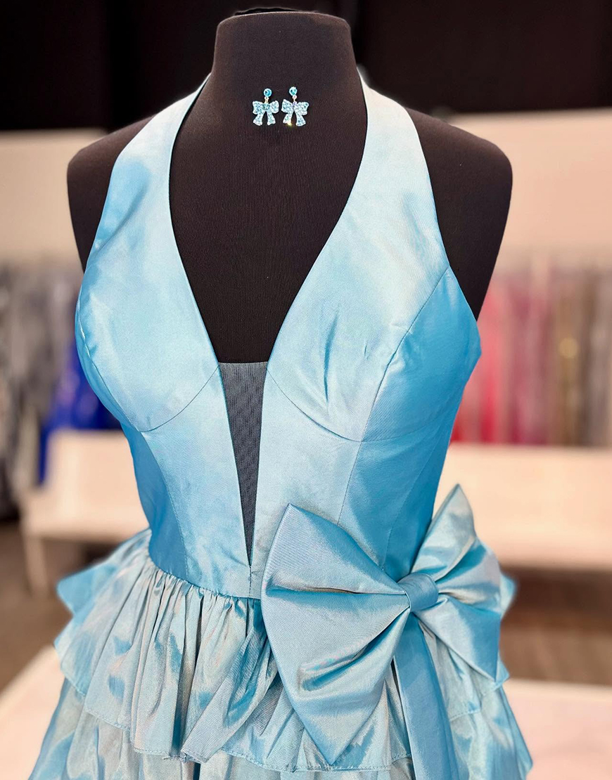 Red Satin Halter Ruffled Short Corset Homecoming Dress with Bow