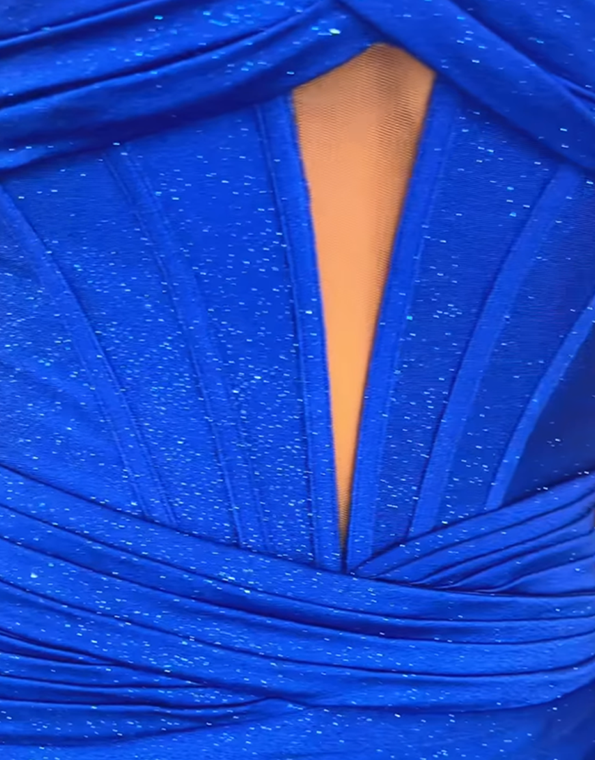 Glitter Royal Blue Satin Tight Short Corset Homecoming Dress with Slit