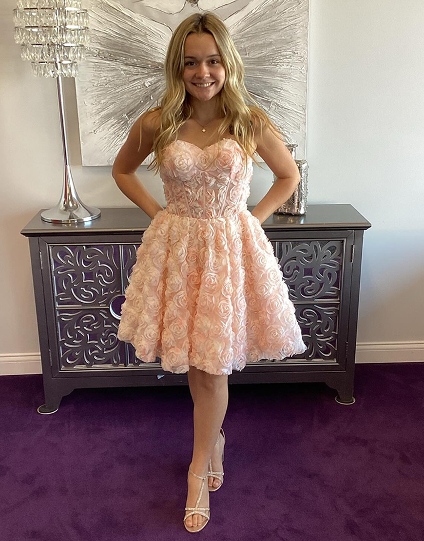 Pink Sweetheart Floral A Line Short Corset Homecoming Dress