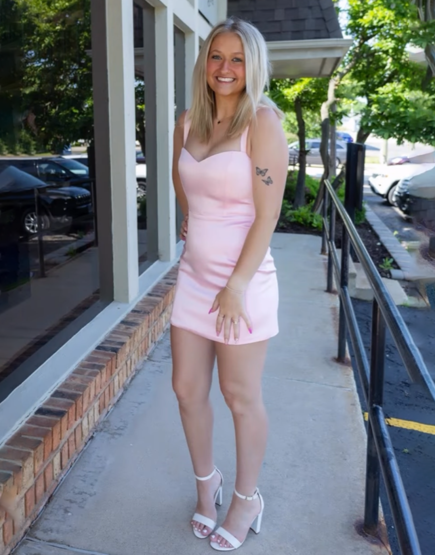 Pink Satin Thick Straps Bodycon Short Homecoming Dress