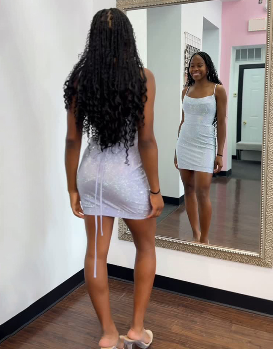 Sparkly White Spaghetti Straps Short Homecoming Dress with Beading