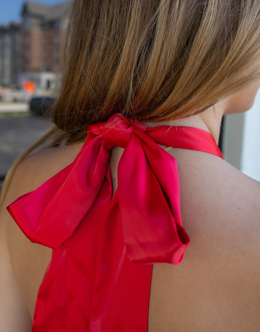 Red Satin Halter Neck A-Line Short Homecoming Dress