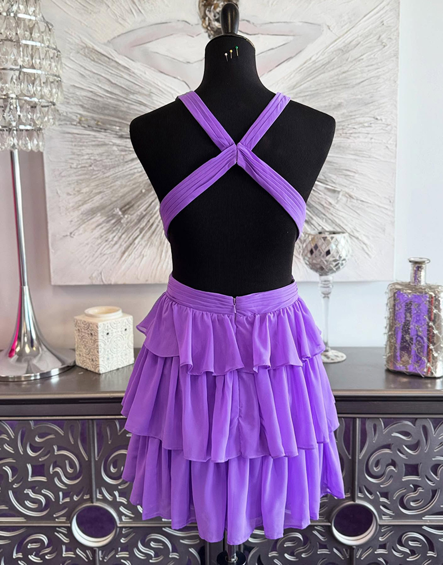 Yellow Chiffon A Line Tiered Short Homecoming Dress