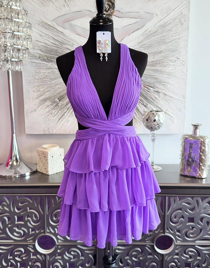 Yellow Chiffon A Line Tiered Short Homecoming Dress