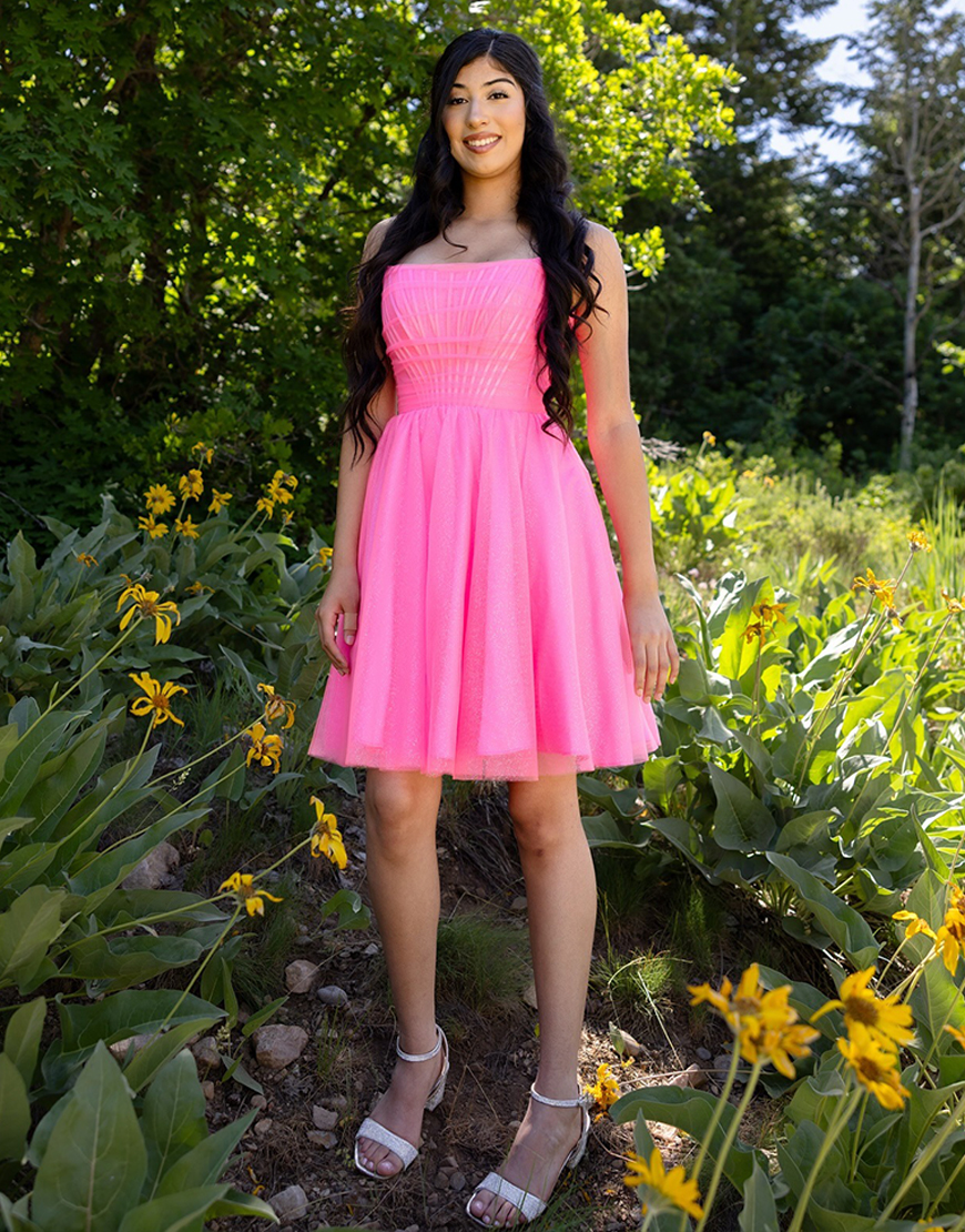 Fuchsia A Line Tulle Strapless Short Corset Homecoming Dress