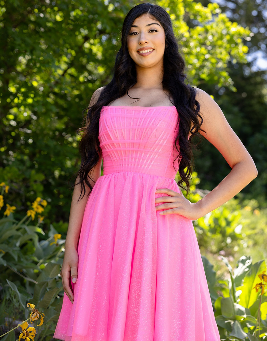 Fuchsia A Line Tulle Strapless Short Corset Homecoming Dress