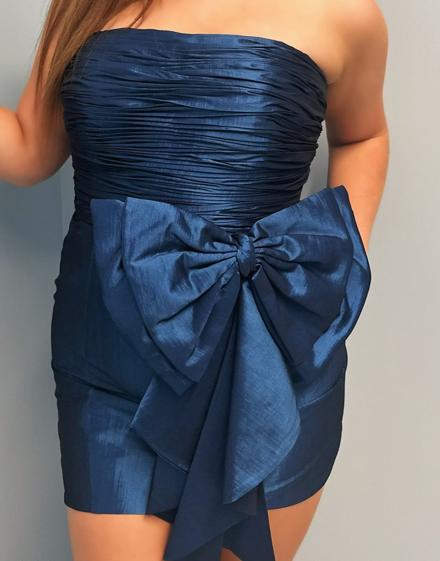 Black Satin Strapless Tight Short Homecoming Dress with Bow