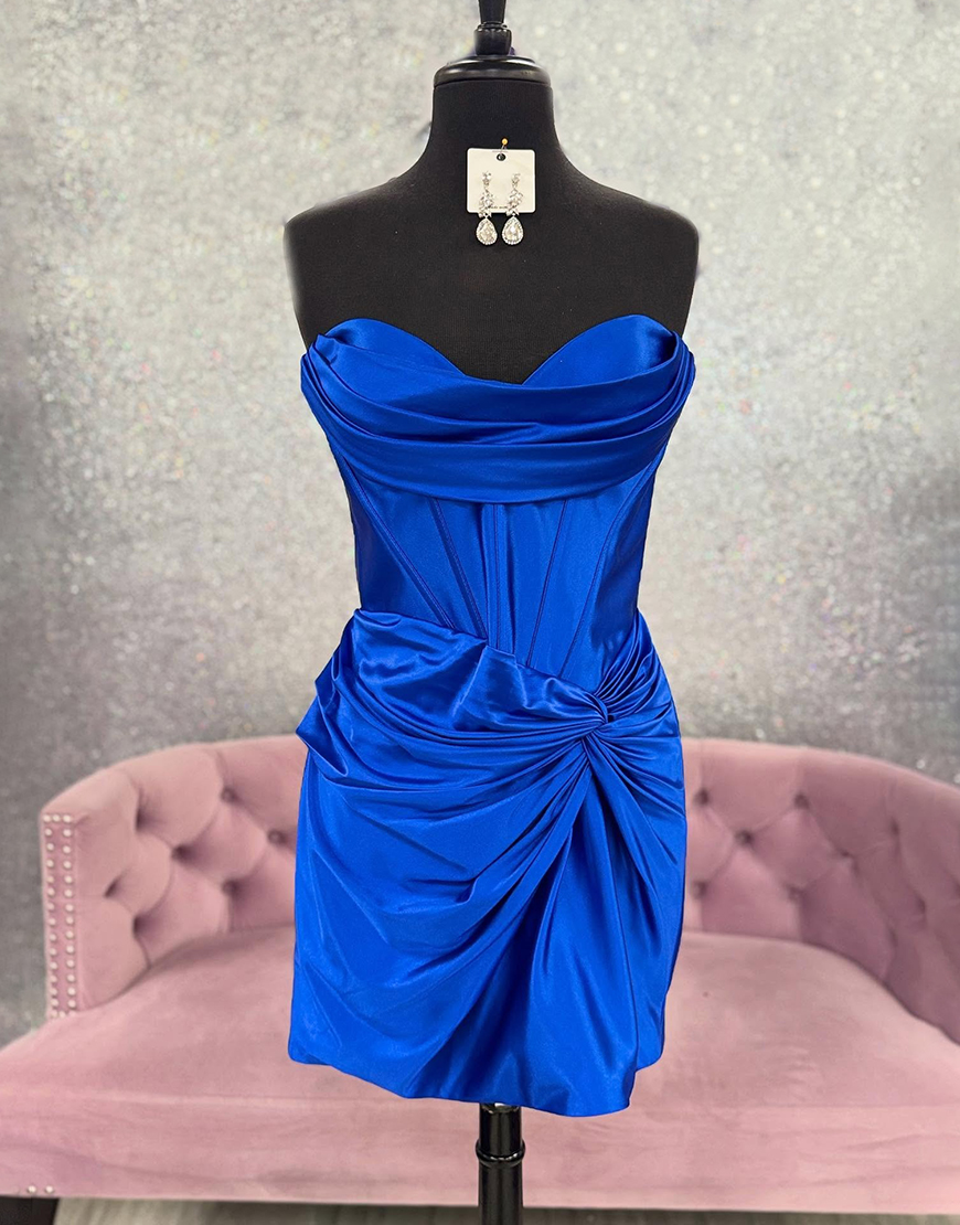 Green Sweetheart Satin Ruched Bodycon Short Corset Homecoming Dress