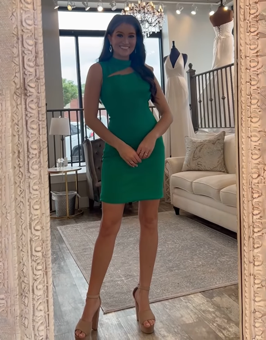 Green High Neck Bodycon Short Homecoming Dress