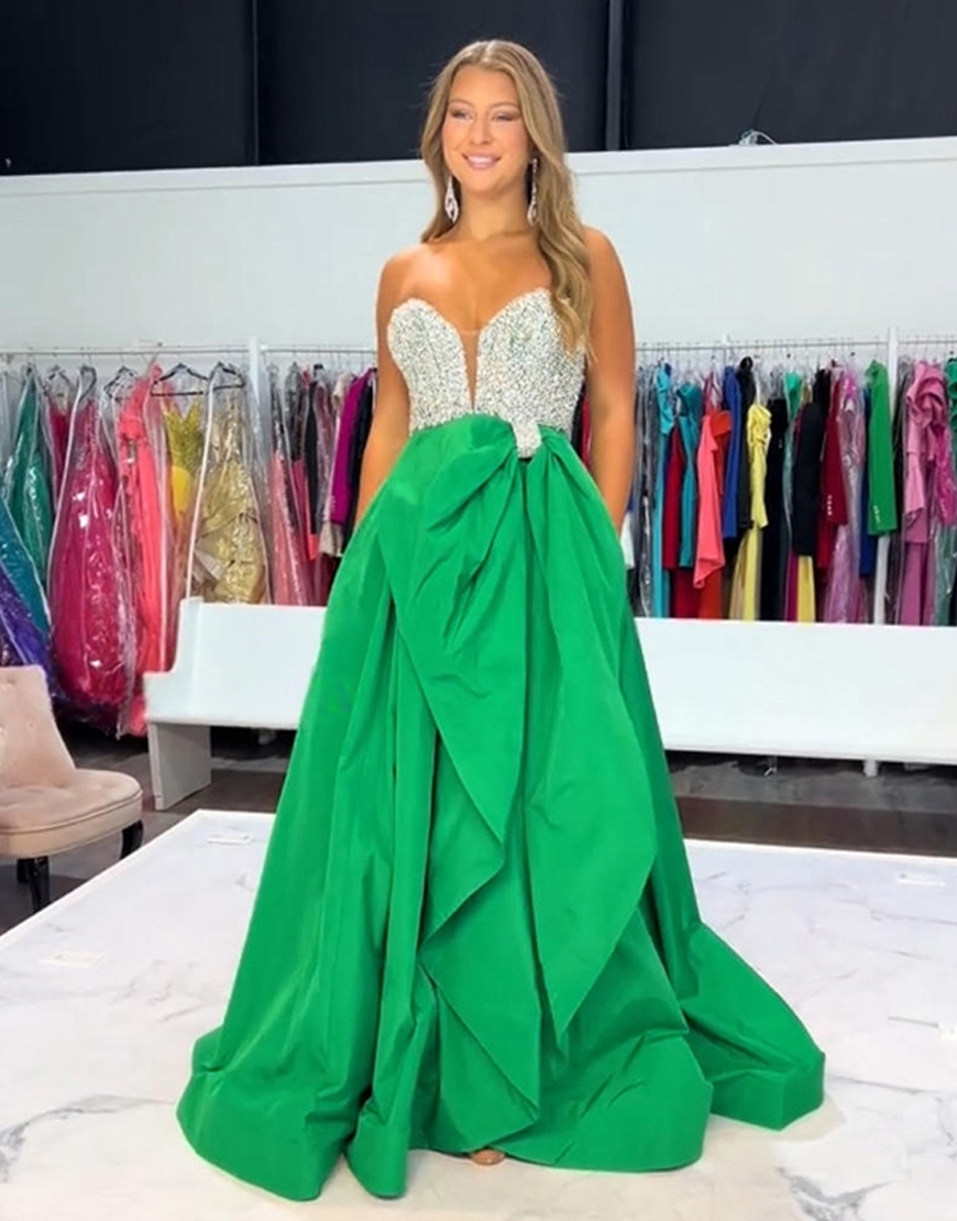 Sparkly Royal Blue Sweetheart A-Line Satin Long Prom Dress with Beading