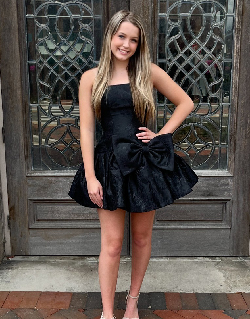 Black Strapless A Line Short Homecoming Dress with Bow