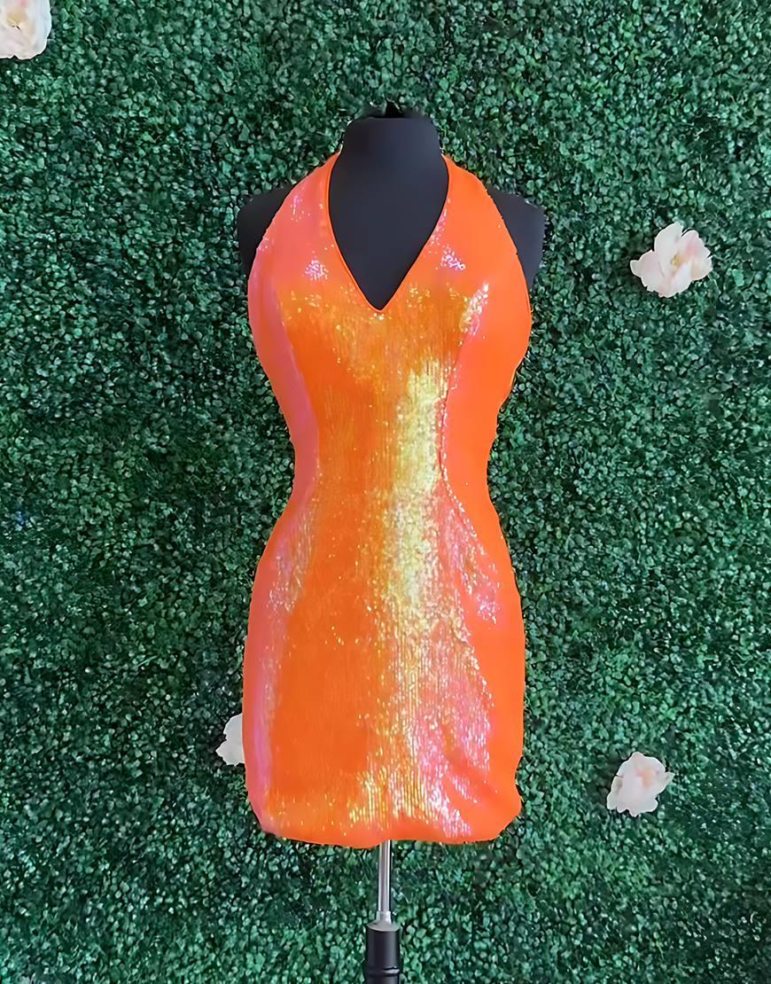 Sparkly Blue Halter Neck Tight Short Homecoming Dress with Cape