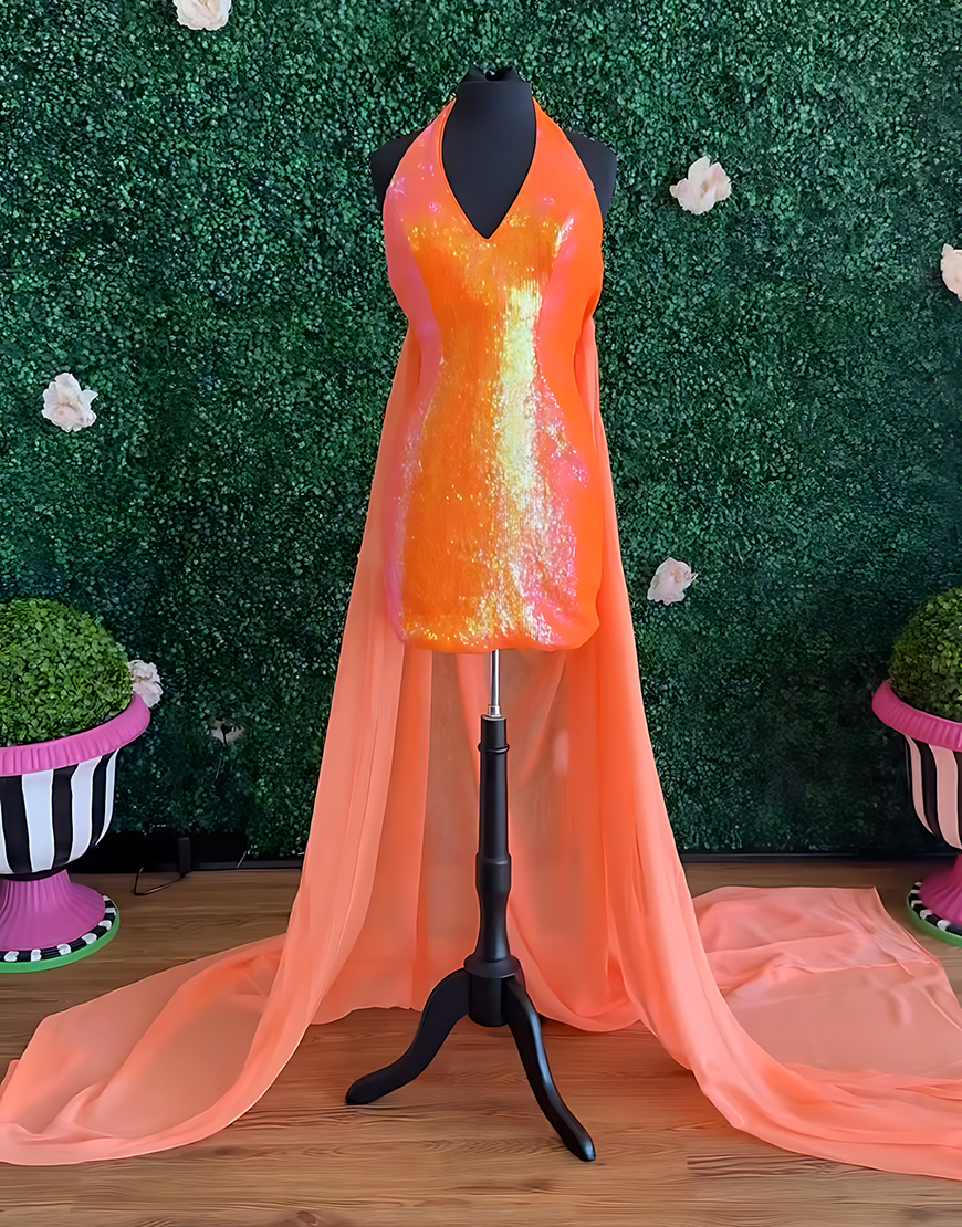 Sparkly Blue Halter Neck Tight Short Homecoming Dress with Cape