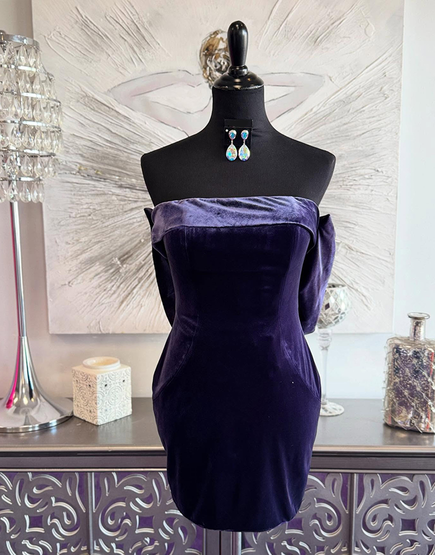 Dark Purple Velvet Strapless Short Homecoming Dress with Bow