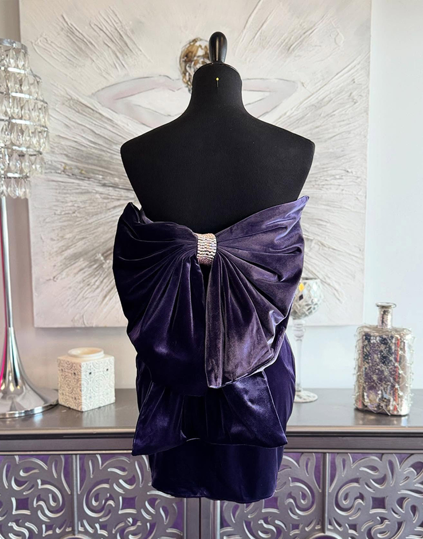 Dark Purple Velvet Strapless Short Homecoming Dress with Bow