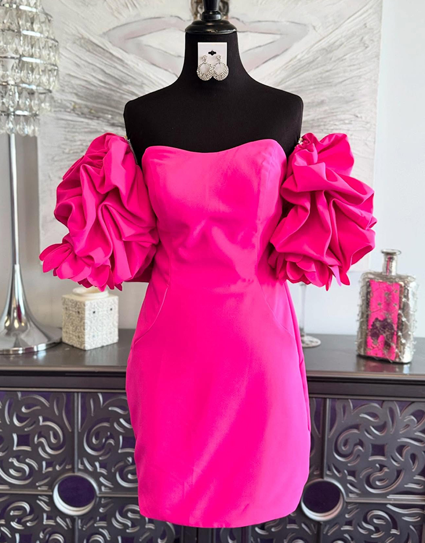 Chic Fuchsia Short Tight Homecoming Dress with Ruffles