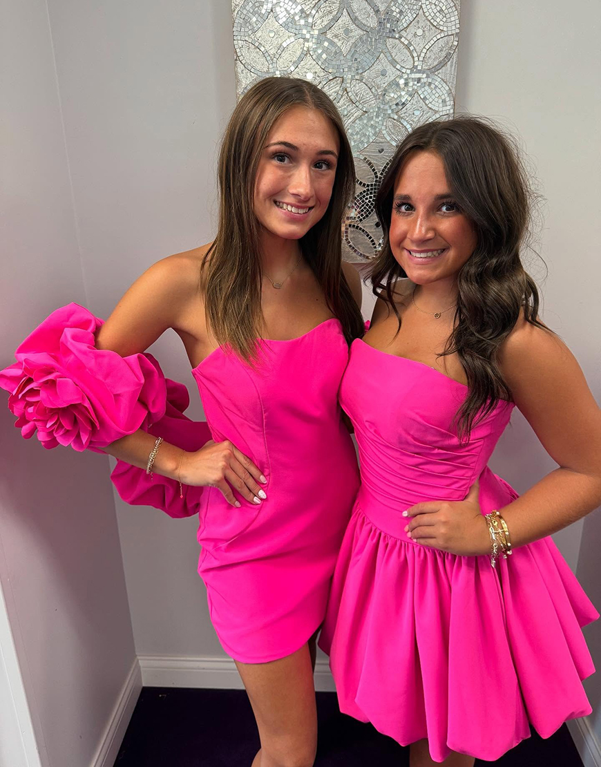 Chic Fuchsia Short Tight Homecoming Dress with Ruffles