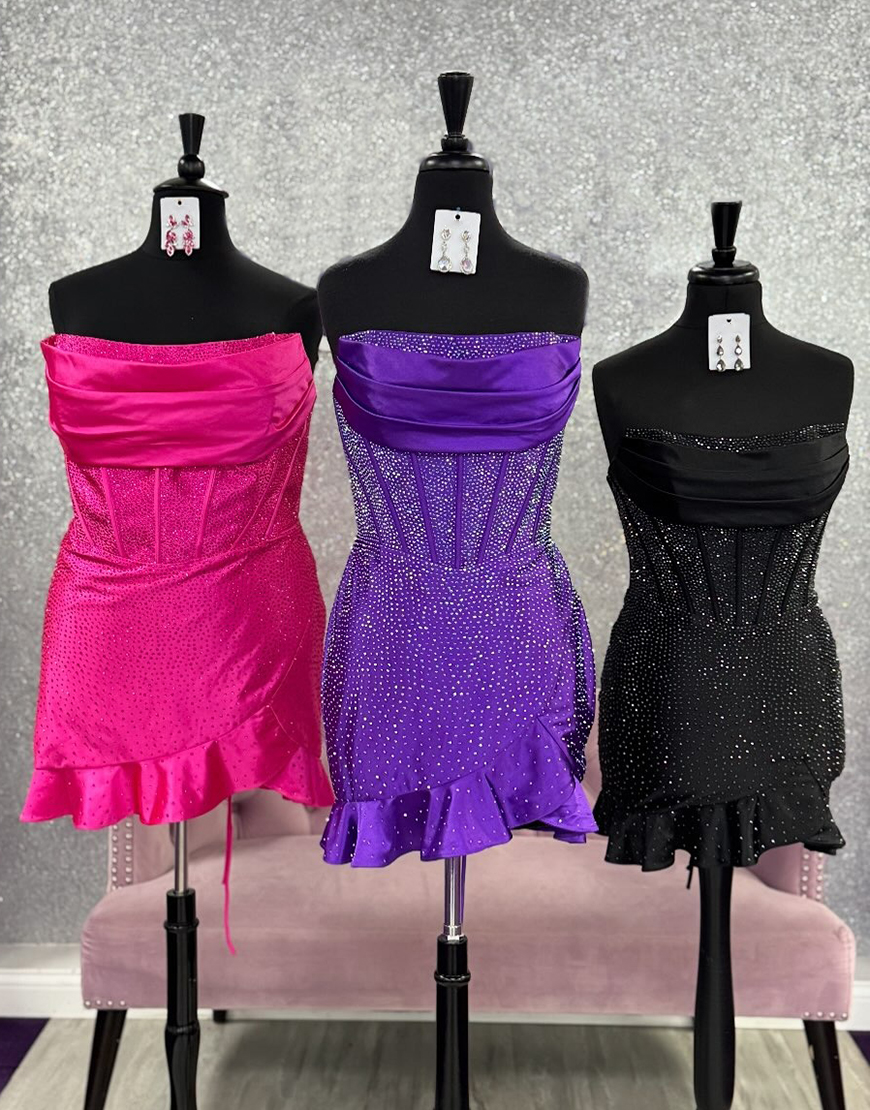 Fuchsia Strapless Beaded Bodycon Short Corset Homecoming Dress