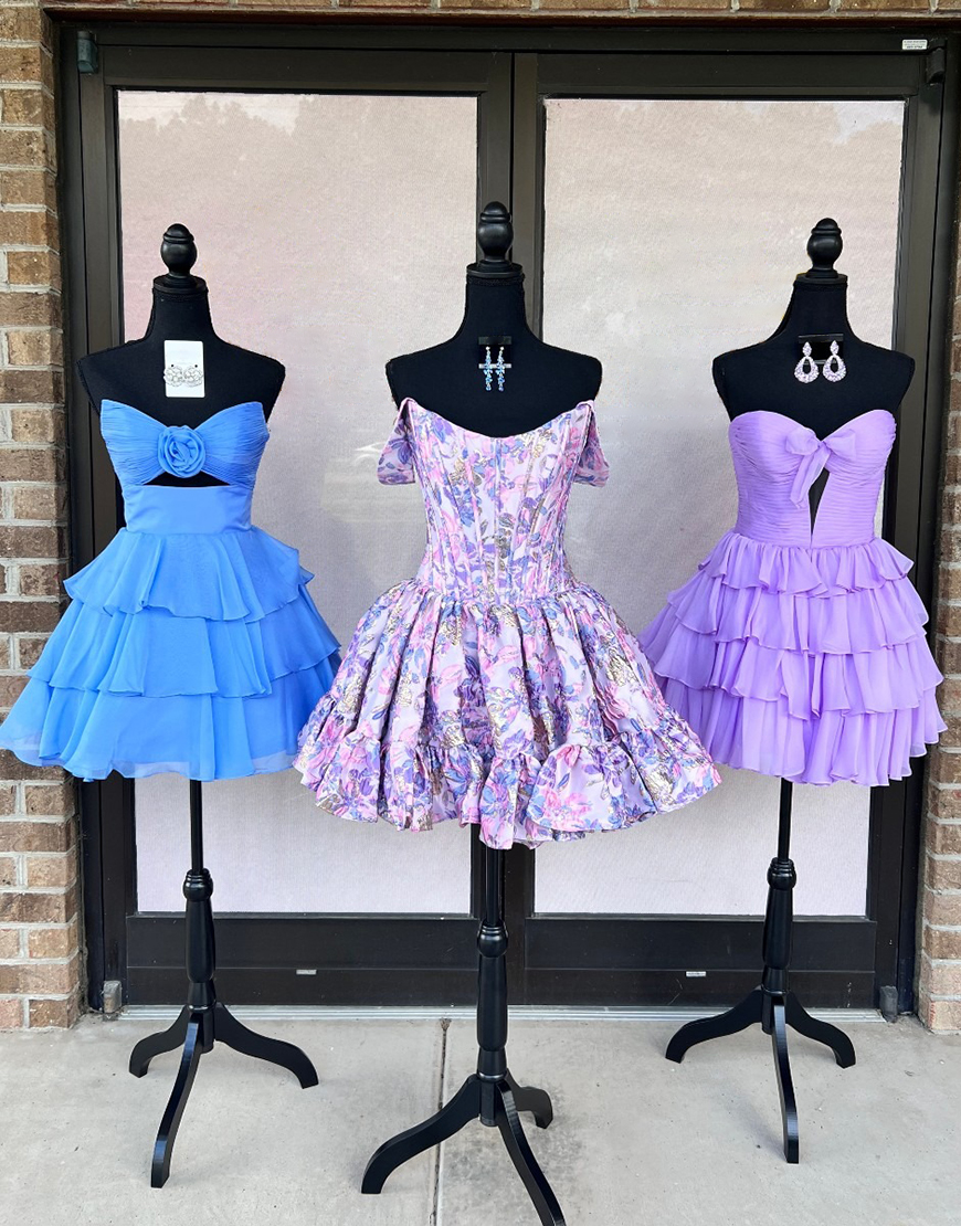 Yellow Floral A Line Short Ruffled Corset Homecoming Dress