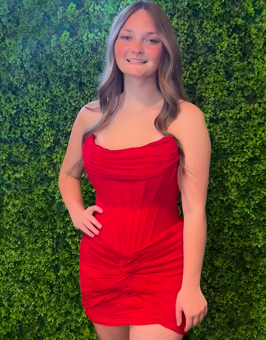 Strapless Red Tight Short Satin Corset Homecoming Dress