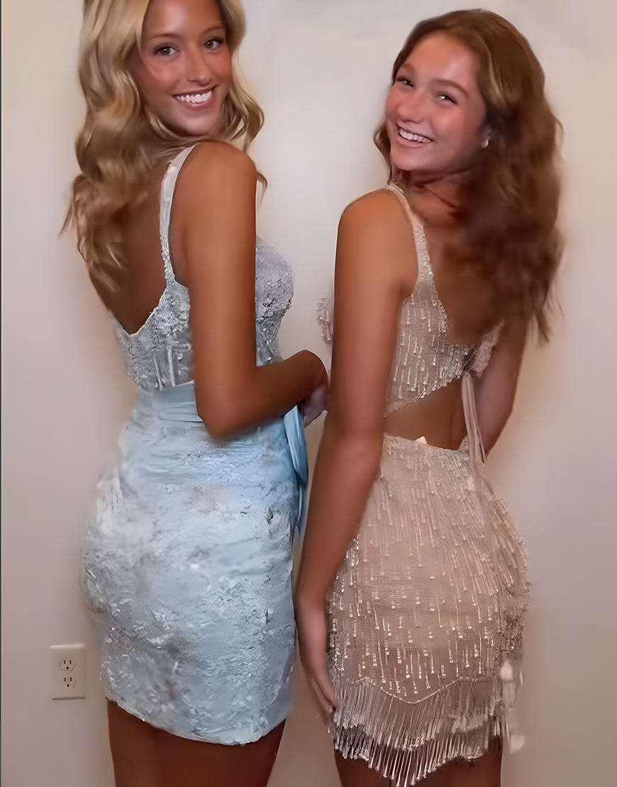 Light Blue Tight Corset Lace Short Homecoming Dress with Bow