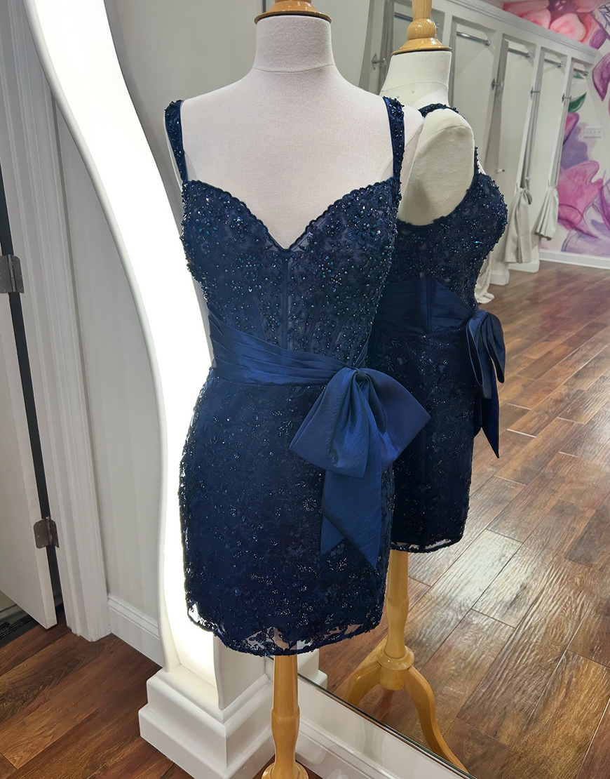 Light Blue Tight Corset Lace Short Homecoming Dress with Bow