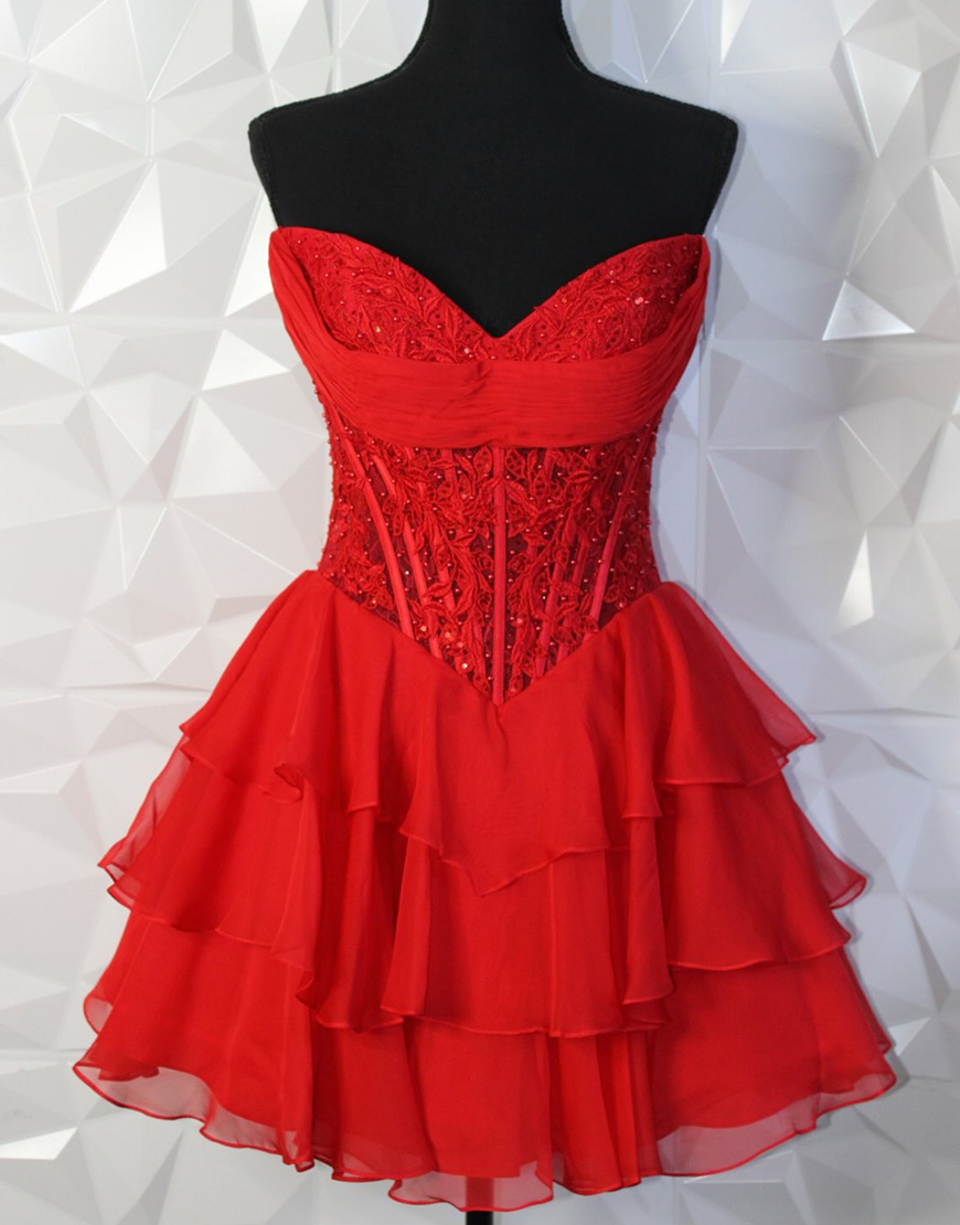 Sparkly Light Blue Short Tiered Corset Homecoming Dress with Lace