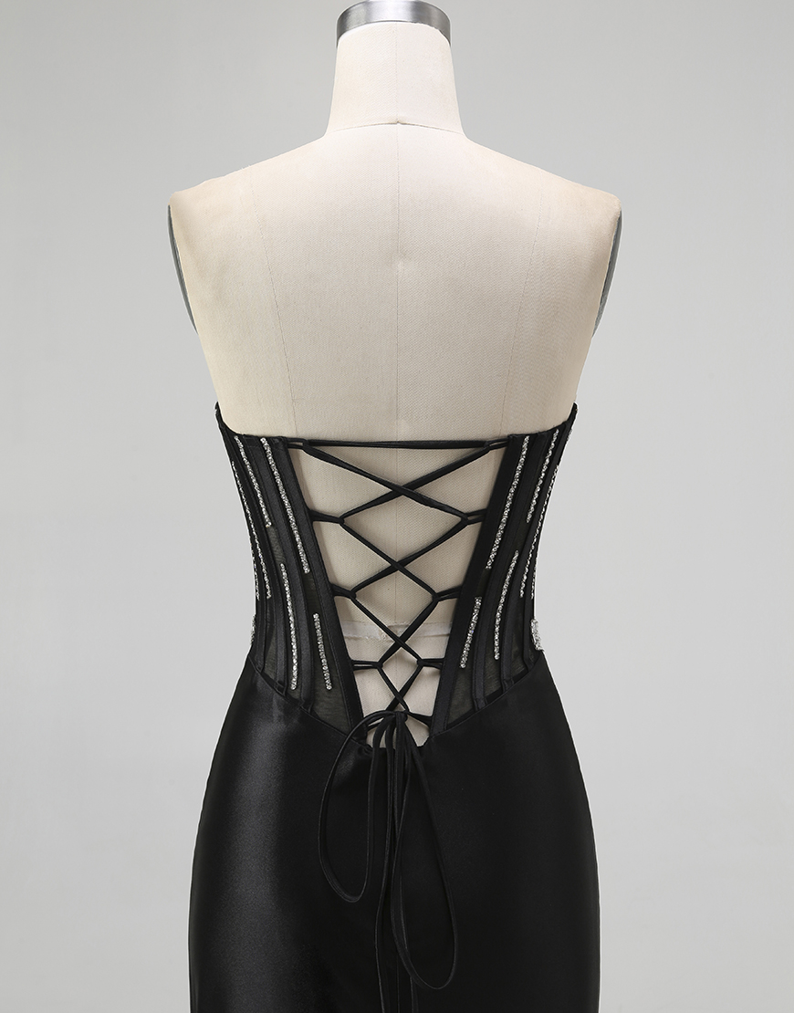 Sparkly Black Mermaid Beaded Corset Long Prom Dress with Slit