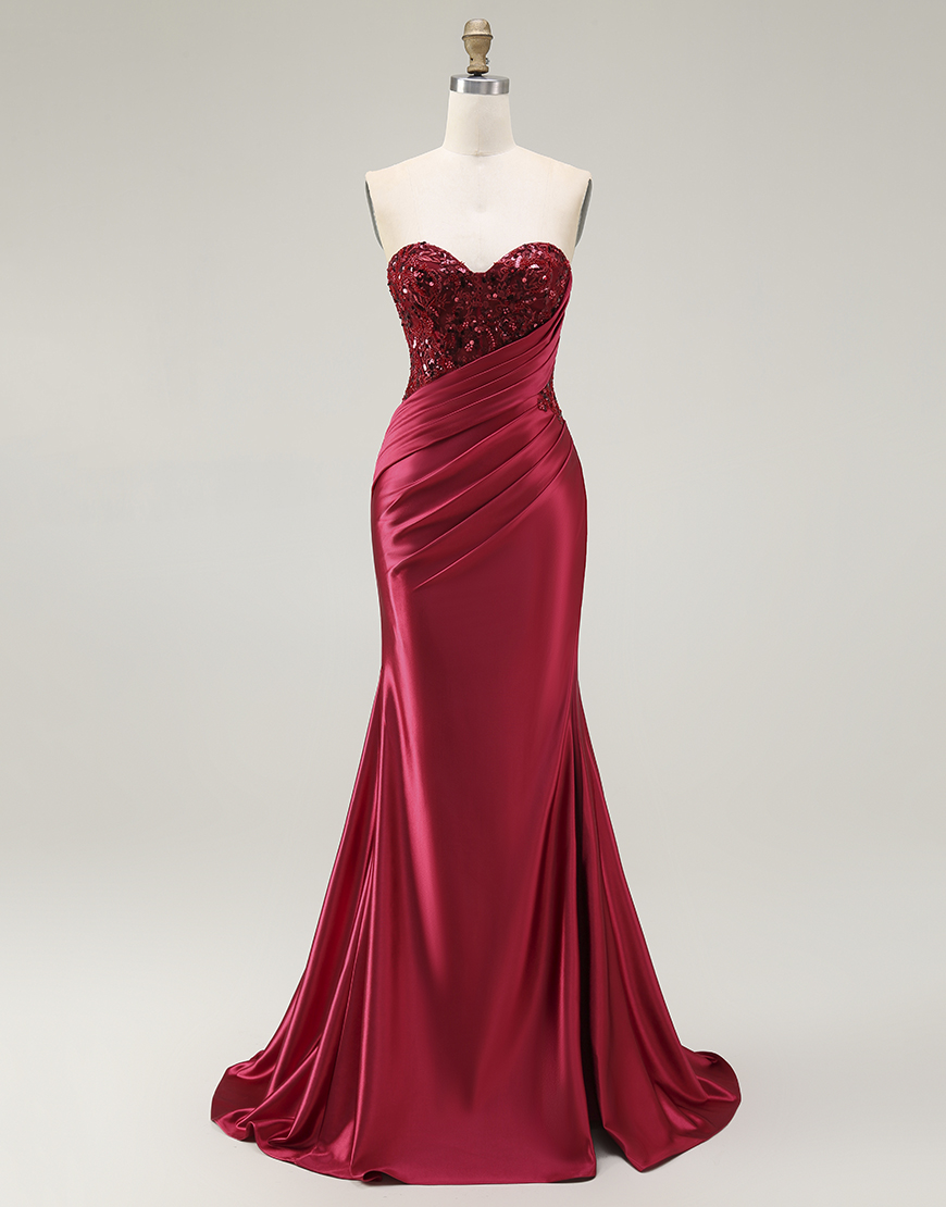 Sparkly Red Mermaid  Sweetheart Long Prom Dress with Sequins