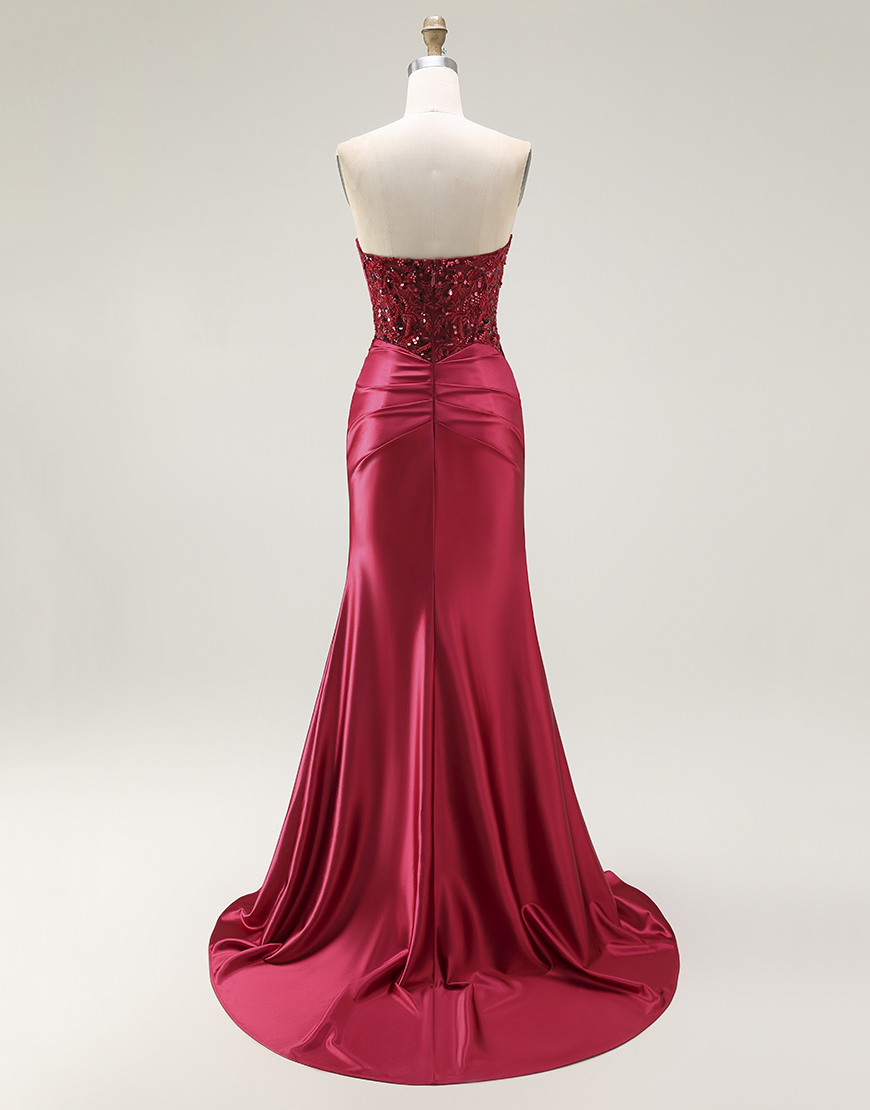 Sparkly Red Mermaid  Sweetheart Long Prom Dress with Sequins