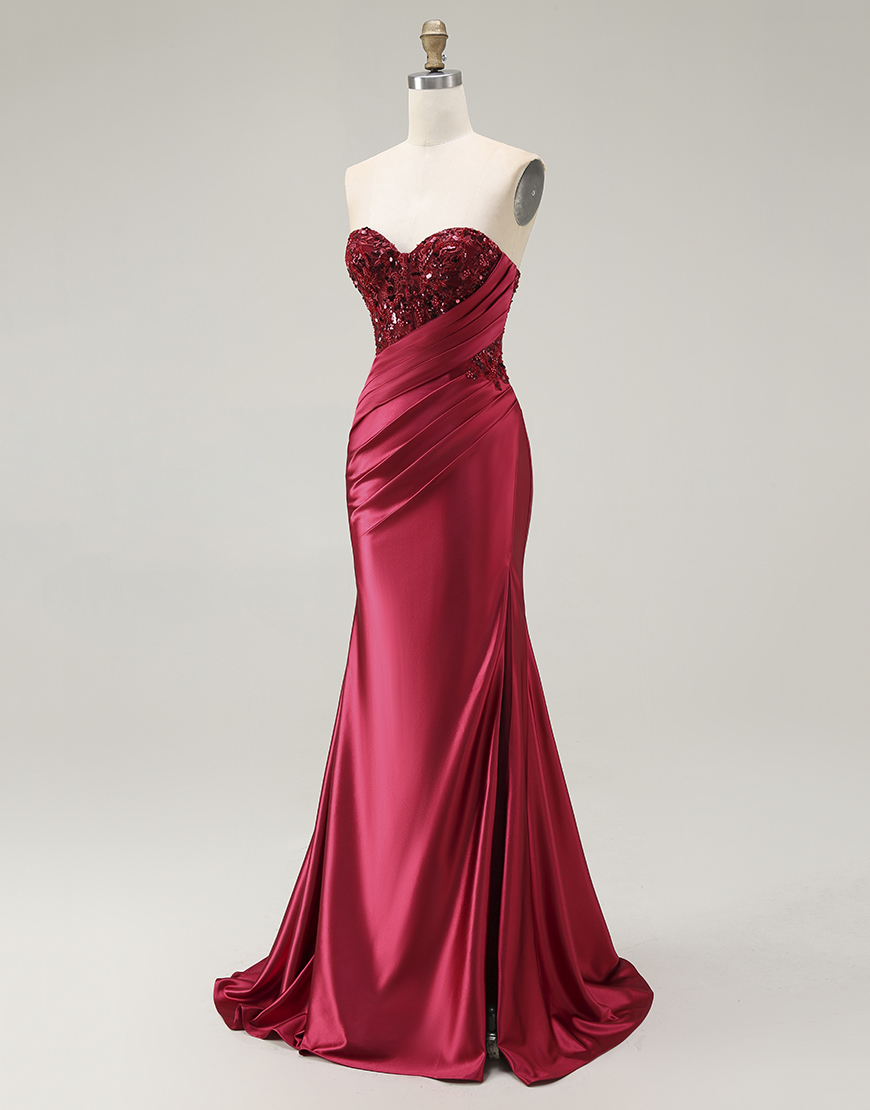 Sparkly Red Mermaid  Sweetheart Long Prom Dress with Sequins