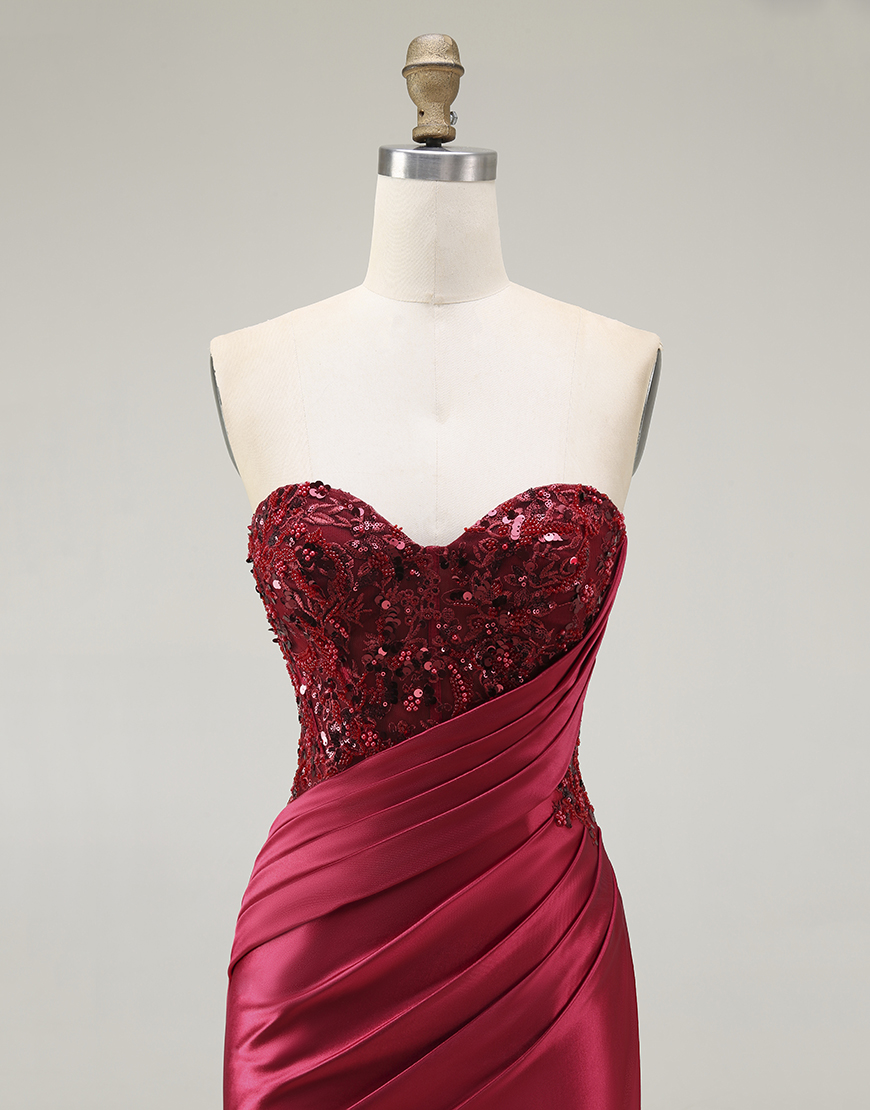 Sparkly Red Mermaid  Sweetheart Long Prom Dress with Sequins