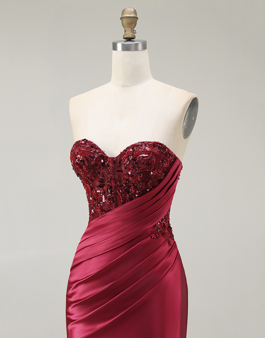 Sparkly Red Mermaid  Sweetheart Long Prom Dress with Sequins