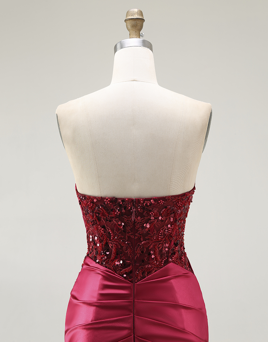 Sparkly Red Mermaid  Sweetheart Long Prom Dress with Sequins