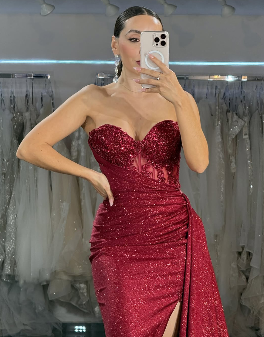 Sparkly Black Mermaid Sweetheart Long Corset Prom Dress with Beading