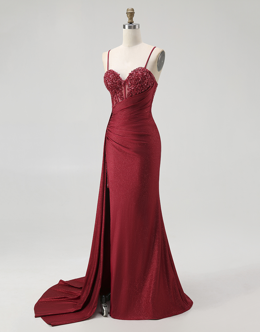 Sparkly Navy Spaghetti Straps Mermaid Corset Long Prom Dress with Beading