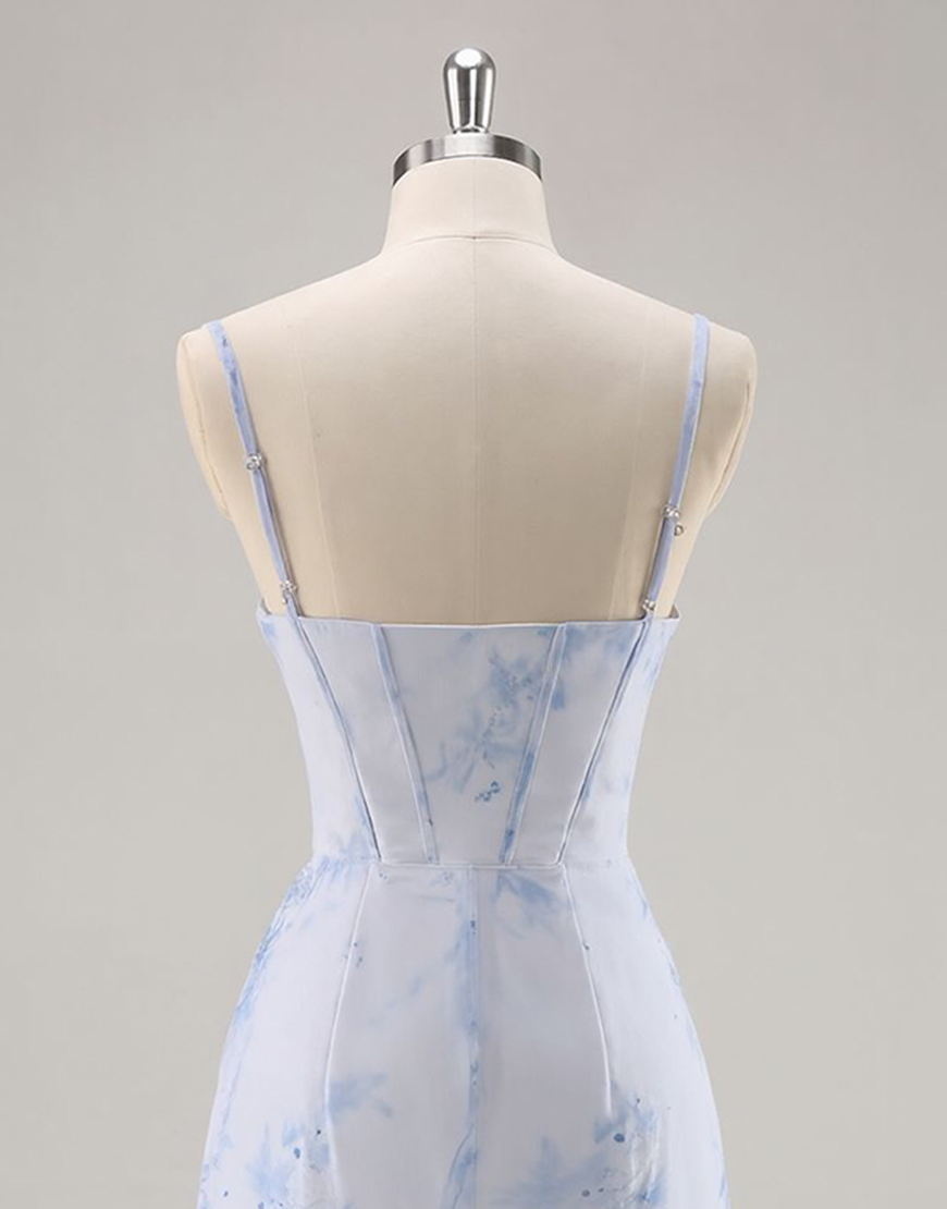 Light Blue Floral Ruched Short Corset A-Line Homecoming Dress