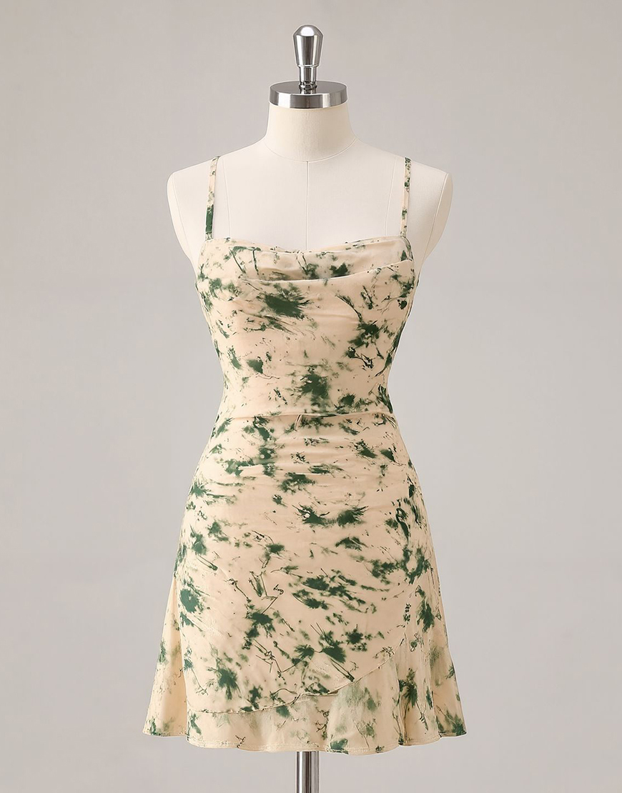 Champagne Floral Ruched A-Line Short Homecoming Dress 