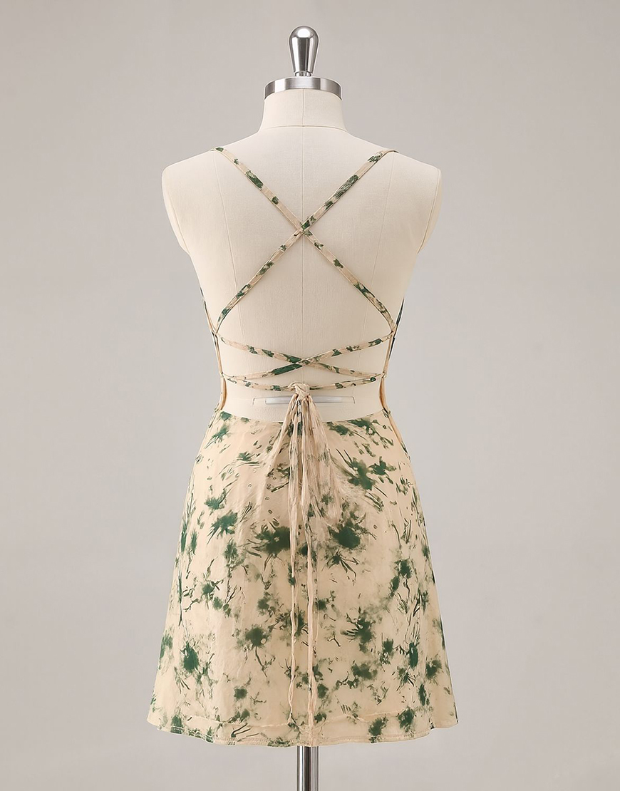 Champagne Floral Ruched A-Line Short Homecoming Dress 