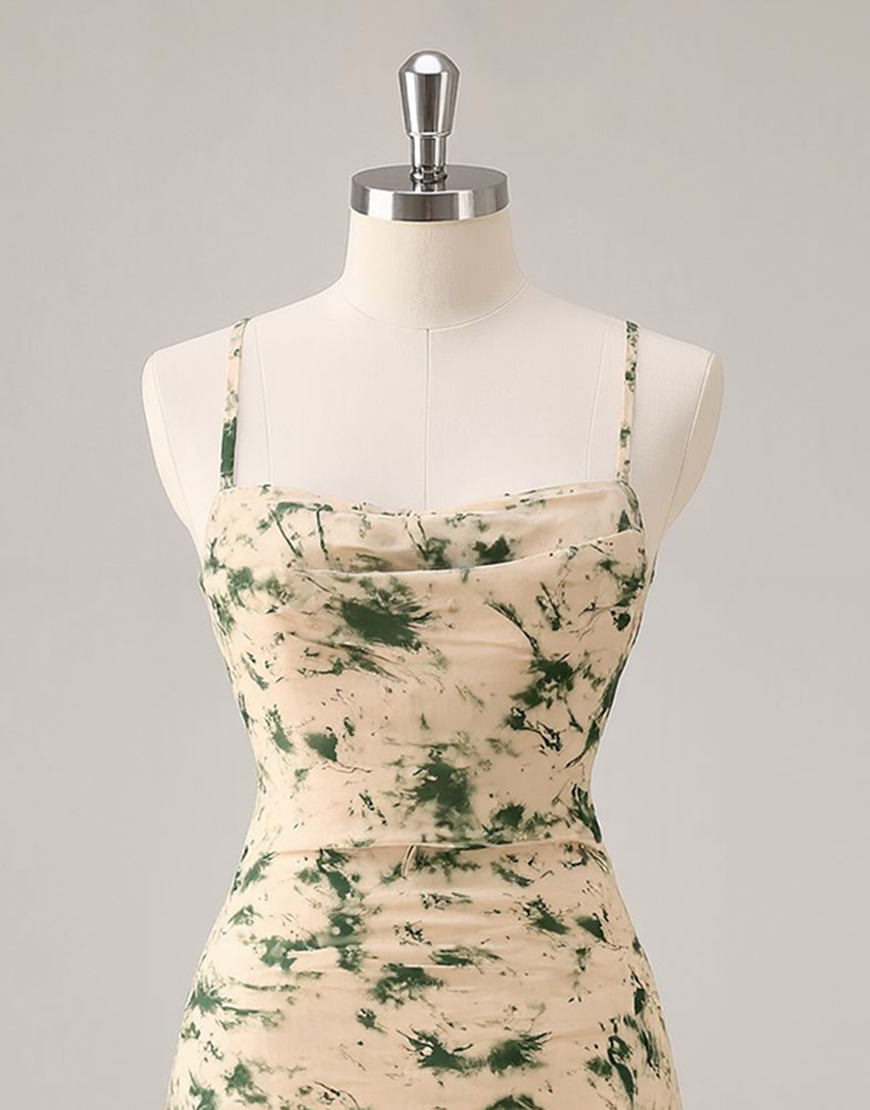 Champagne Floral Ruched A-Line Short Homecoming Dress 